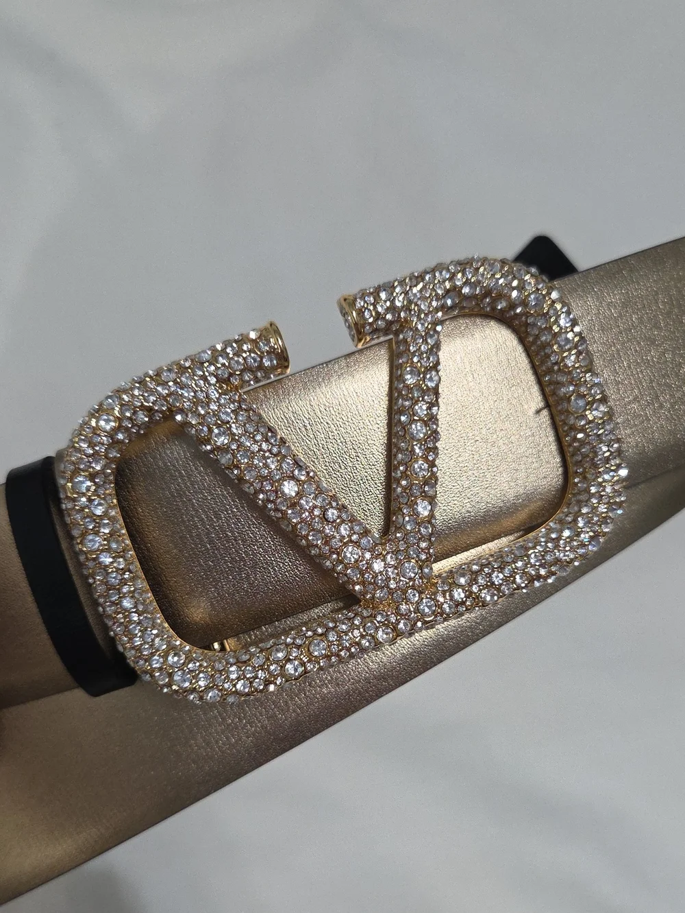 Valentino Garavani Reversible Gold Black Belt Studded Gold Buckle